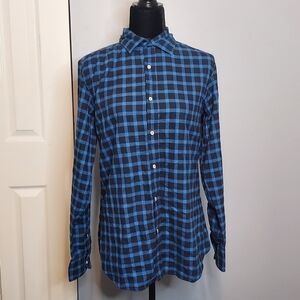Massimo Dutti Medium Blue Plaid Long Sleeve Shirt Size Medium